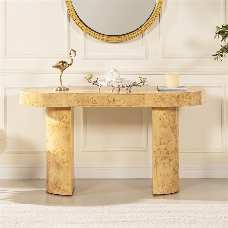 Jesse 55.5 Single Drawer Oval Computer Desk Warm Natural Brown