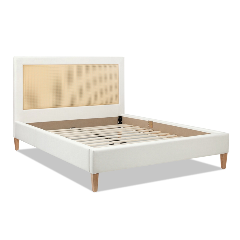 Haley Upholstered Cane-Back Platform Bed Queen Snow White