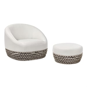 Willow 2pc Upholstered Woven Patio Armchair Set with Ottoman Wheat Beige