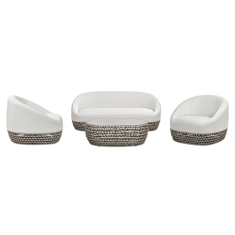 Willow 4pc Upholstered Woven Patio Deep Seating Conversation Set Wheat Beige