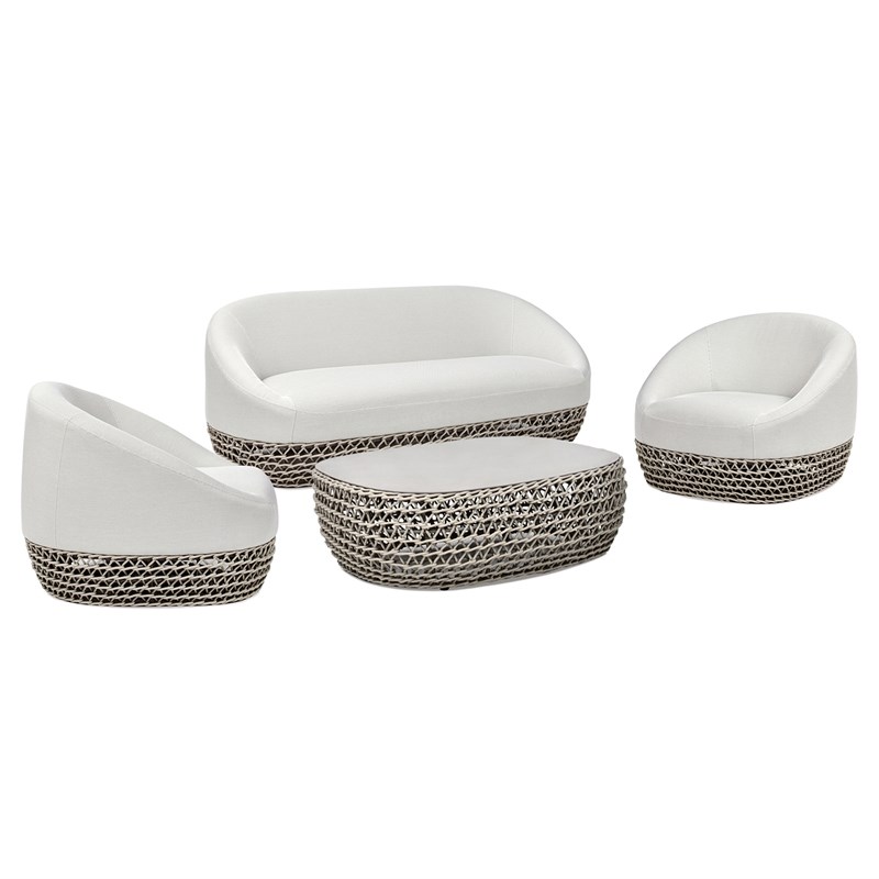 Willow 4pc Upholstered Woven Patio Deep Seating Conversation Set Wheat Beige