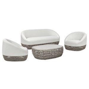 Willow 4pc Upholstered Woven Patio Deep Seating Conversation Set Wheat Beige