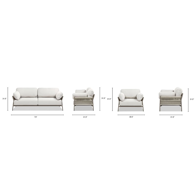 Jasper 3pc Upholstered Patio Deep Seating Conversation Set Wheat Beige