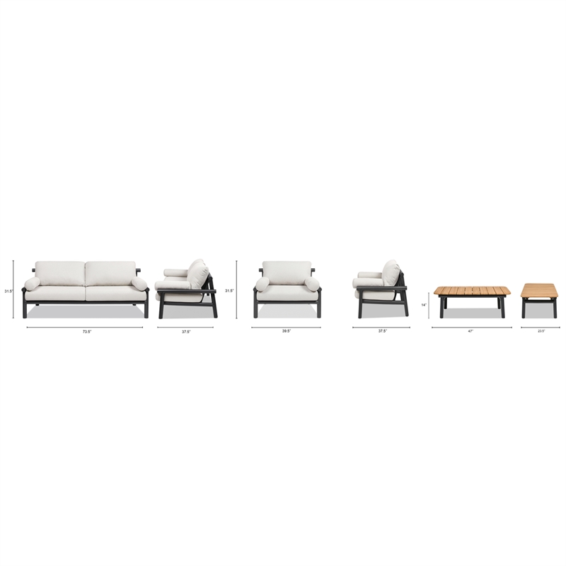Zara 4pc Dowel Frame Bolster Patio Deep Seating Conversation Set Wheat Beige