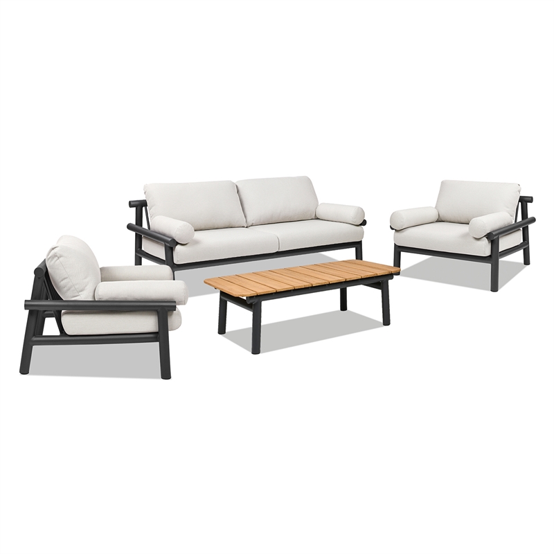 Zara 4pc Dowel Frame Bolster Patio Deep Seating Conversation Set Wheat Beige