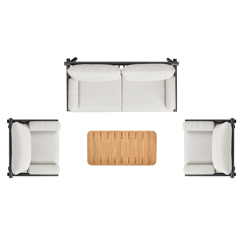 Zara 4pc Dowel Frame Bolster Patio Deep Seating Conversation Set Wheat Beige