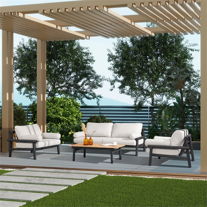 Zara 4pc Dowel Frame Bolster Patio Deep Seating Conversation Set Wheat Beige
