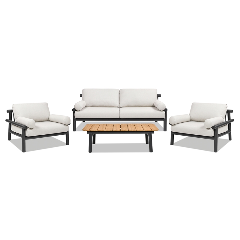 Zara 4pc Dowel Frame Bolster Patio Deep Seating Conversation Set Wheat Beige