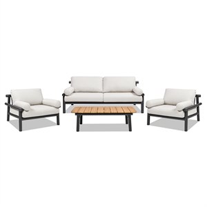 Zara 4pc Dowel Frame Bolster Patio Deep Seating Conversation Set Wheat Beige