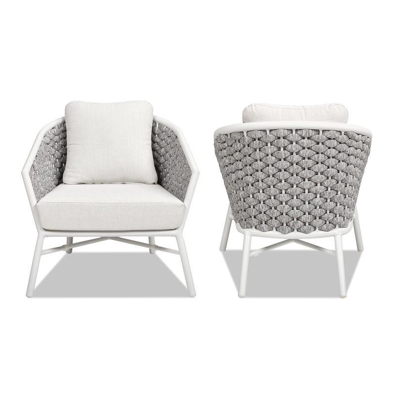Rowan 30.5 Rope Barrel Back Patio Accent Arm Chair Set of 2 Optic White