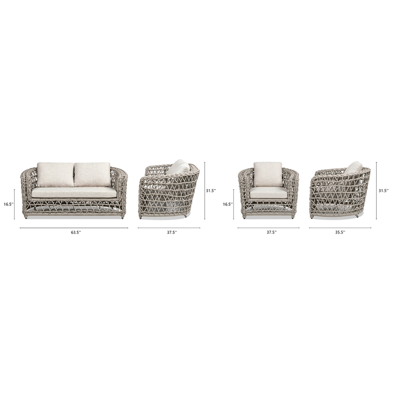 Everly 3pc Woven Frame Barrel Deep Seating Patio Conversation Set Oat Beige