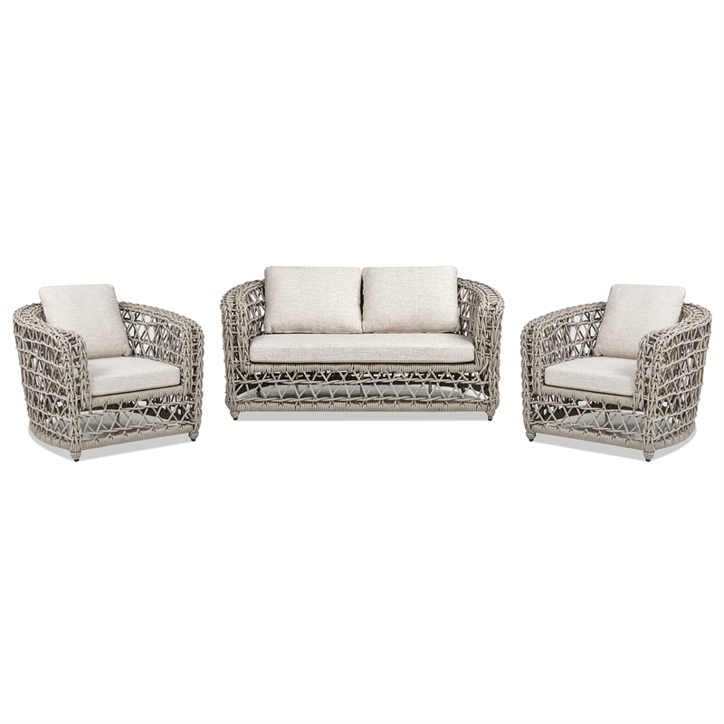 Everly 3pc Woven Frame Barrel Deep Seating Patio Conversation Set Oat Beige