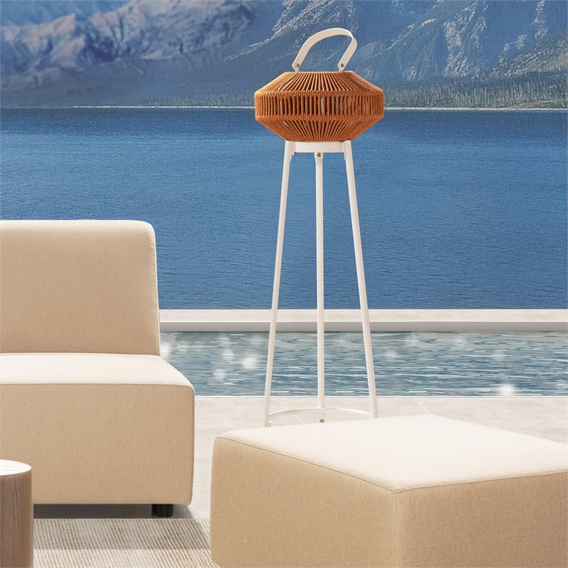 JTH Patio Floor Light Lantern Set USB Rechargeable LED Light Heathered Orange