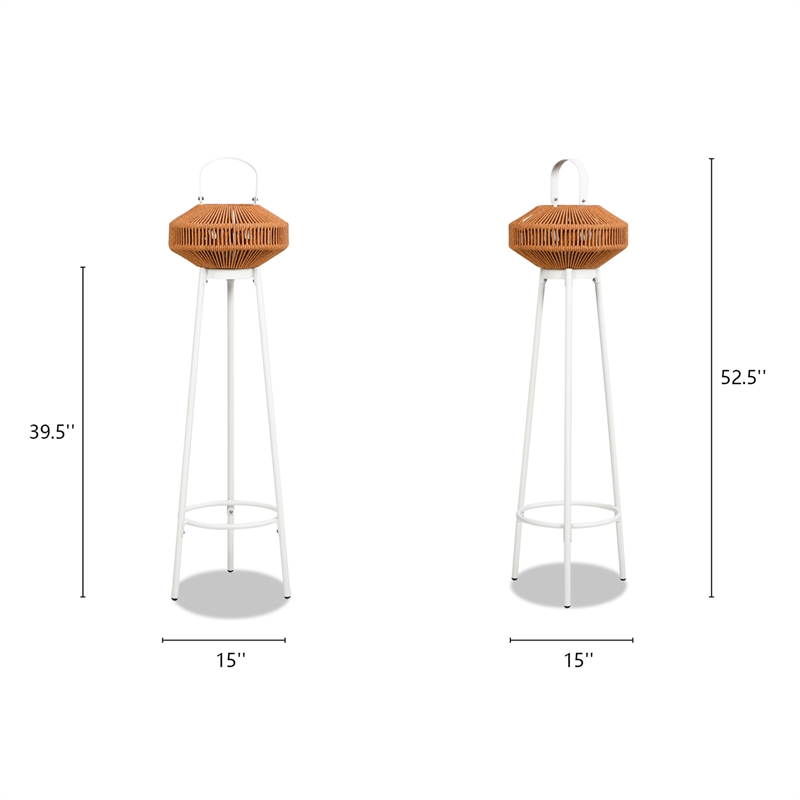 JTH Patio Floor Light Lantern Set USB Rechargeable LED Light Heathered Orange