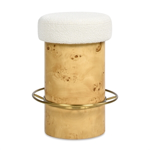 Nebula 26&quot Backless Upholstered Counter Stool with Burl Wood Ivory White Boucle