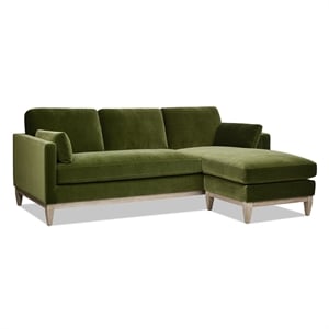 Knox 89&quot Velvet Upholstered Reversible Chaise Sectional Sofa in Olive Green
