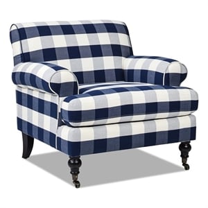 Alana 38&quot Lawson Accent Arm Chair Metal Casters Blue Lattice