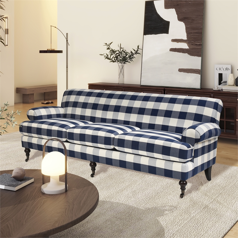 Alana Lawson Three-Cushion Tight Back Sofa Blue Lattice