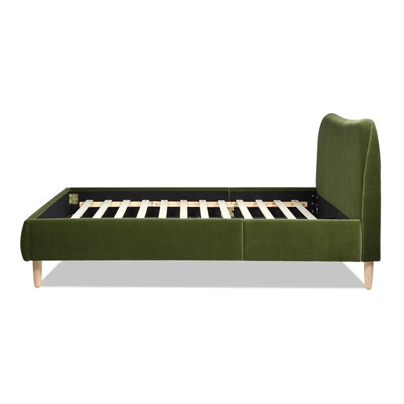 Roman Curved Headboard Upholstered Platform Bed Queen Olive Green