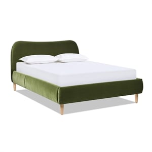 Roman Curved Headboard Upholstered Platform Bed Queen Olive Green