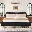 Roman Curved Headboard Upholstered Platform Bed King Ebony Black Boucle