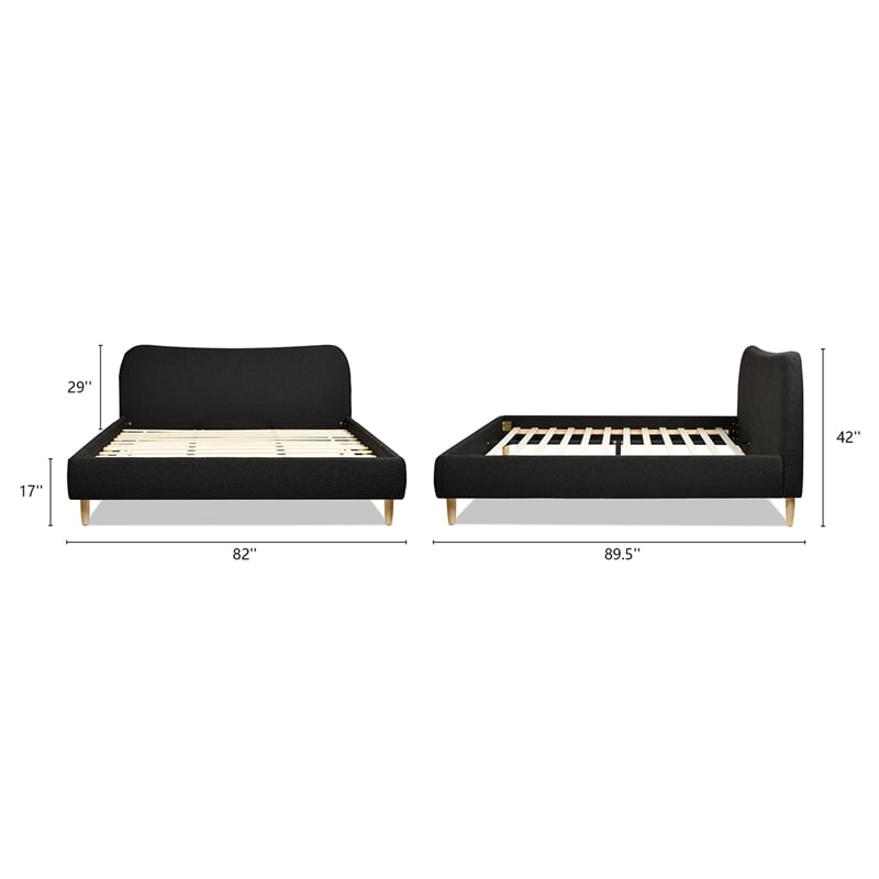 Roman Curved Headboard Upholstered Platform Bed King Ebony Black Boucle