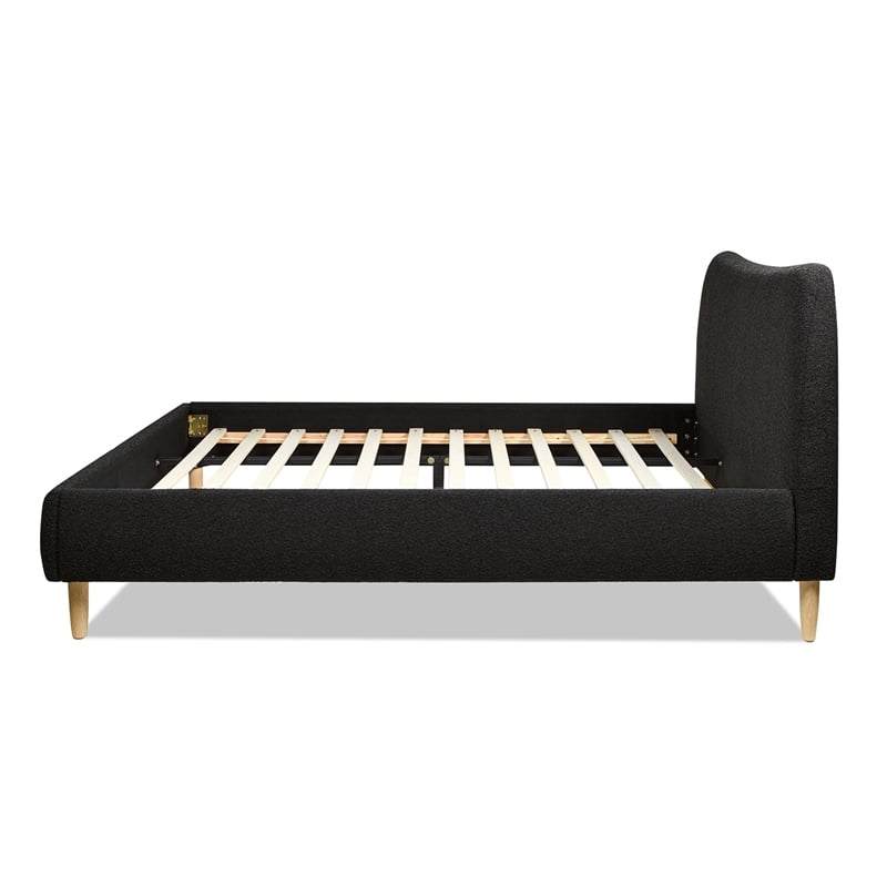 Roman Curved Headboard Upholstered Platform Bed King Ebony Black Boucle