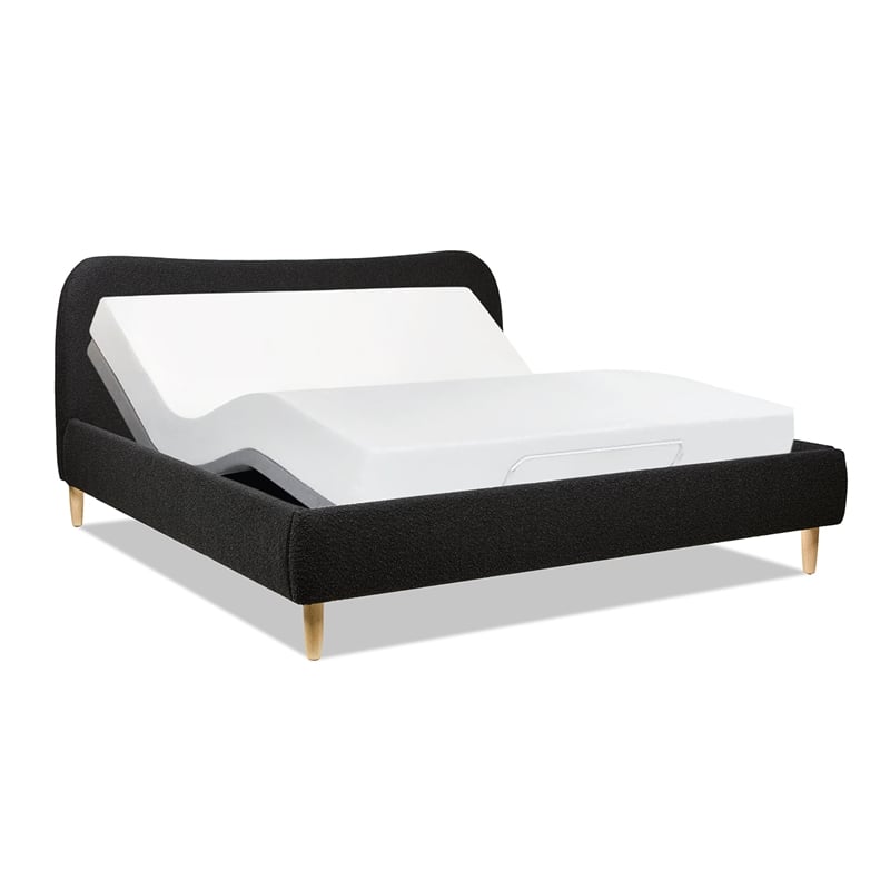 Roman Curved Headboard Upholstered Platform Bed King Ebony Black Boucle