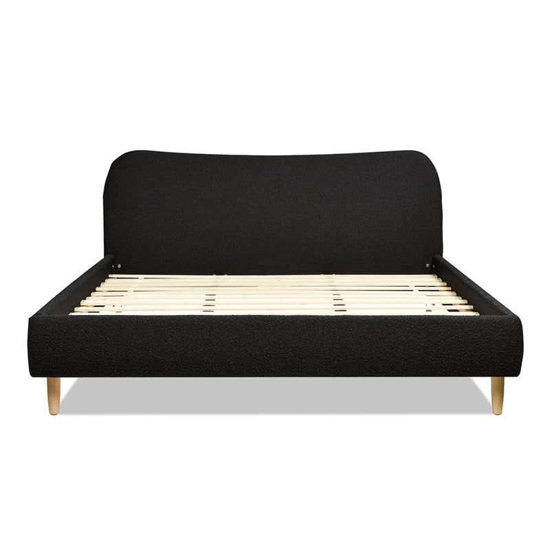 Roman Curved Headboard Upholstered Platform Bed King Ebony Black Boucle