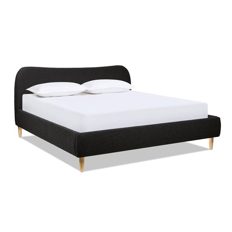 Roman Curved Headboard Upholstered Platform Bed King Ebony Black Boucle
