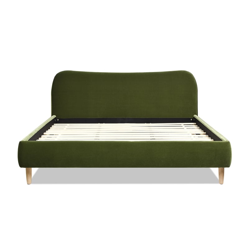 Roman Curved Headboard Upholstered Platform Bed King Olive Green
