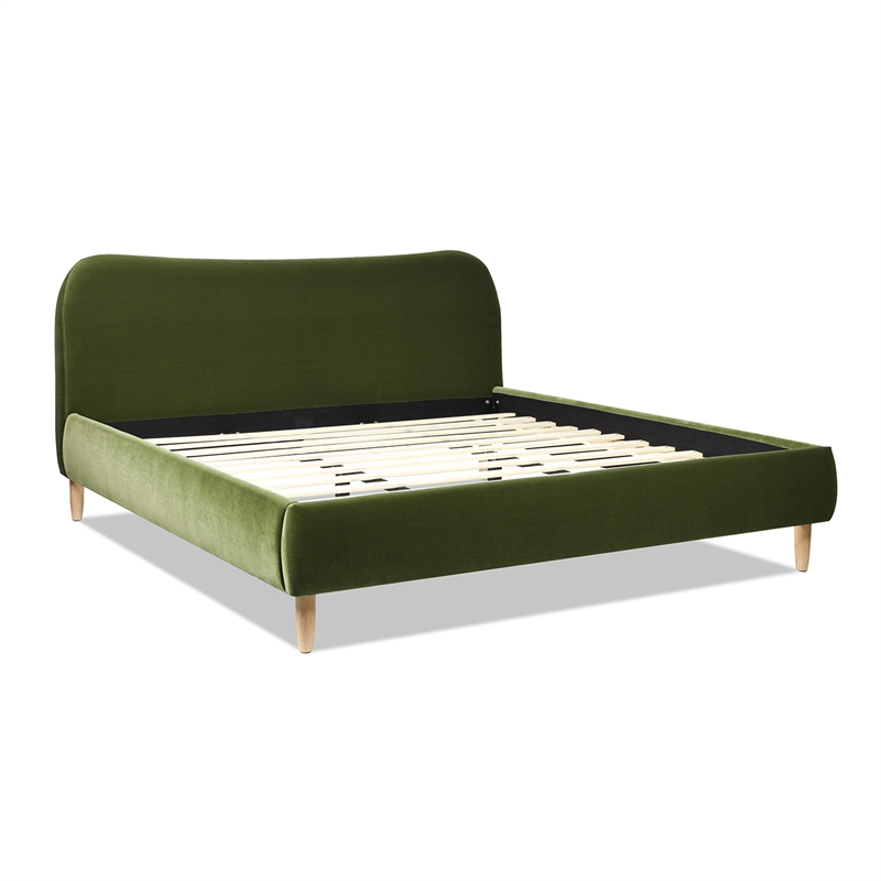 Roman Curved Headboard Upholstered Platform Bed King Olive Green
