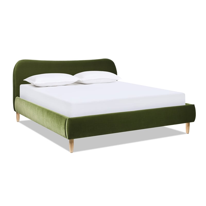 Roman Curved Headboard Upholstered Platform Bed King Olive Green