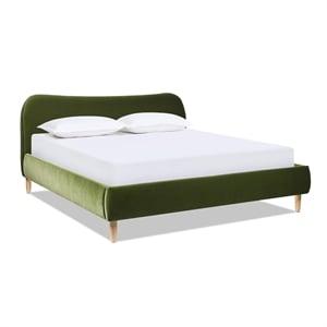Roman Curved Headboard Upholstered Platform Bed King Olive Green