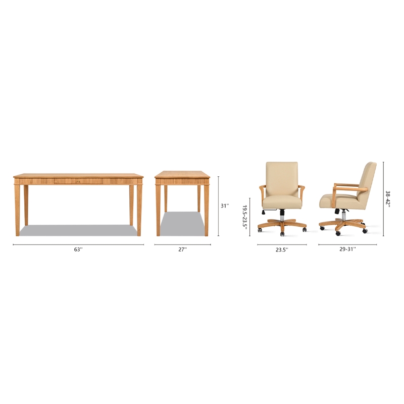 Dumont Modern Home Office Writing Desk & Executive Chair Set Neutral Cream Beige