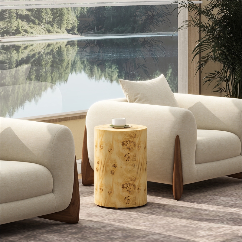 Nebula 22 inch Accent Pillar Brown Burl Wood Side Table