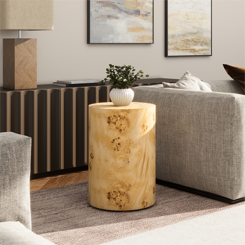 Nebula 22 inch Accent Pillar Brown Burl Wood Side Table