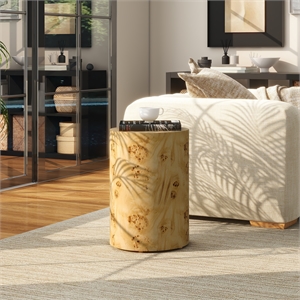 Nebula 22 inch Accent Pillar Brown Burl Wood Side Table