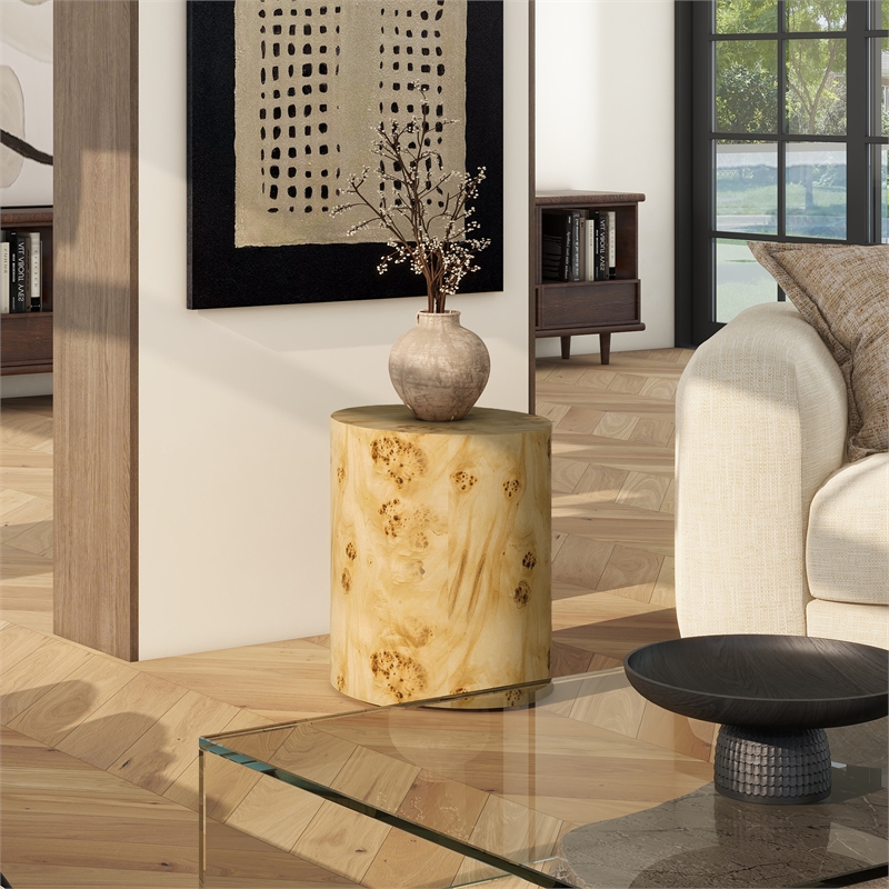 Nebula 20 inch Accent Oval Pillar Brown Burl Wood Side Table