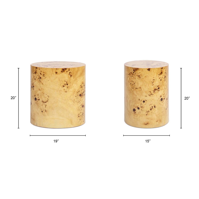 Nebula 20 inch Accent Oval Pillar Brown Burl Wood Side Table