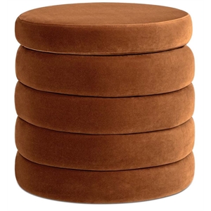Fuji 19&quot Performance Velvet Oversized Round Storage Ottoman in Burnt Orange