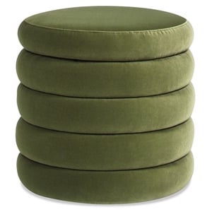 Fuji 19&quot Performance Velvet Oversized Round Storage Ottoman in Olive Green