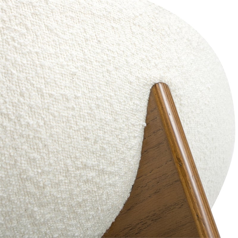Bali 37 inch Round Upholstered White Cocktail Ottoman with Natural Wood Base