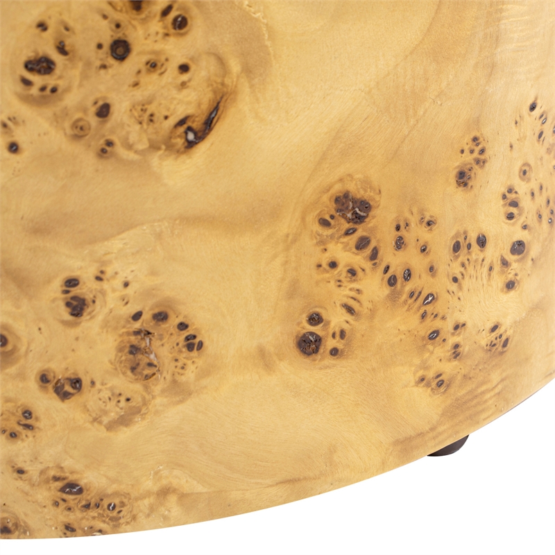 Nebula Round Burl Wood Ivory White Boucle Upholstered Ottoman