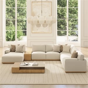 Destin 164&quot Modular Deep Seat LAF U-Shaped Sectional with Gray-White Chenille