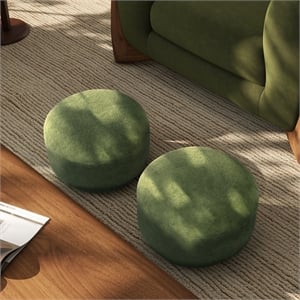 Fuji 15&quot Mushroom Footstool Ottoman with Moss Green Fleeced Teddy Fabric
