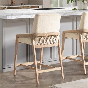 Arizona 25.5&quot Solid Ash Wood Creme-White Upholstered Counter Stool