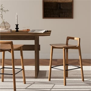 Sven 26.5&quot Modern Minimalist Low Back Wood Counter Stool with Dark Brown Walnut
