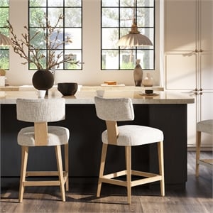 Louise 27&quot Split Back Upholstered Beige Chenille Dining Counter Stool - Set of 2