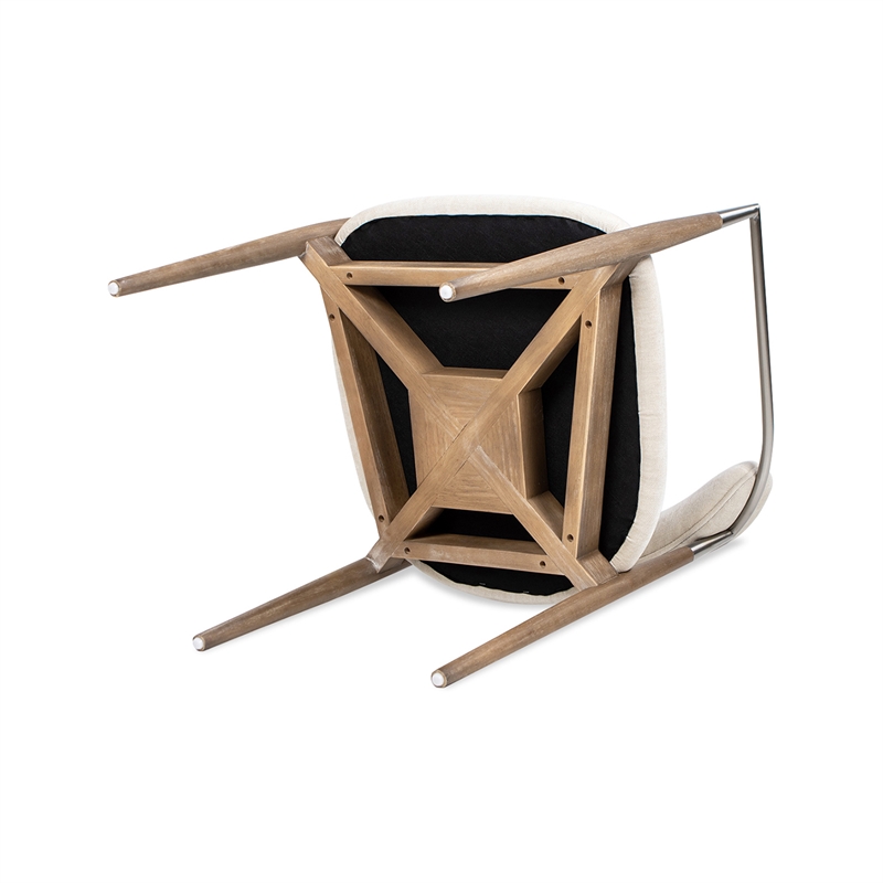 Artemis Mixed Material Upholstered Dining Arm Chair with White Chenille